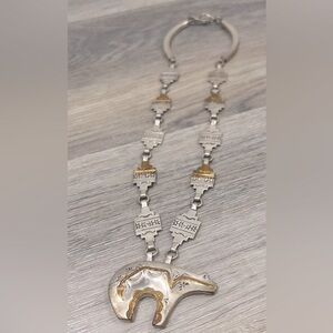 VINTAGE NATIVE AMERICAN NAVAJO BEAR STERLING SILVER CONCHO NECKLACE